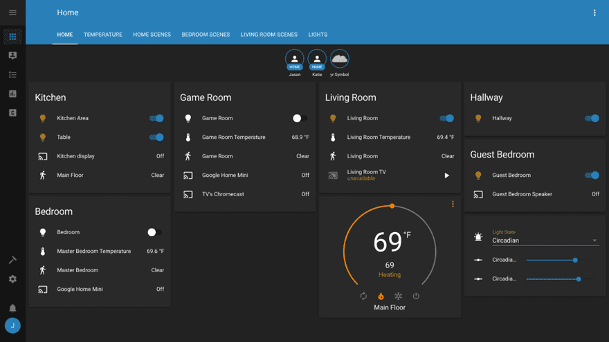 Home Assistant’s Lovelace User Interface with the Slate theme.